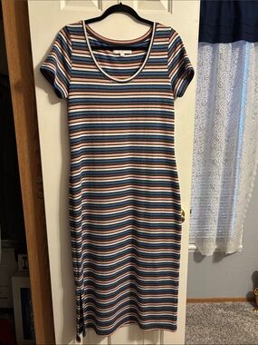 LOFT Striped Short-Sleeve Maxi Dress